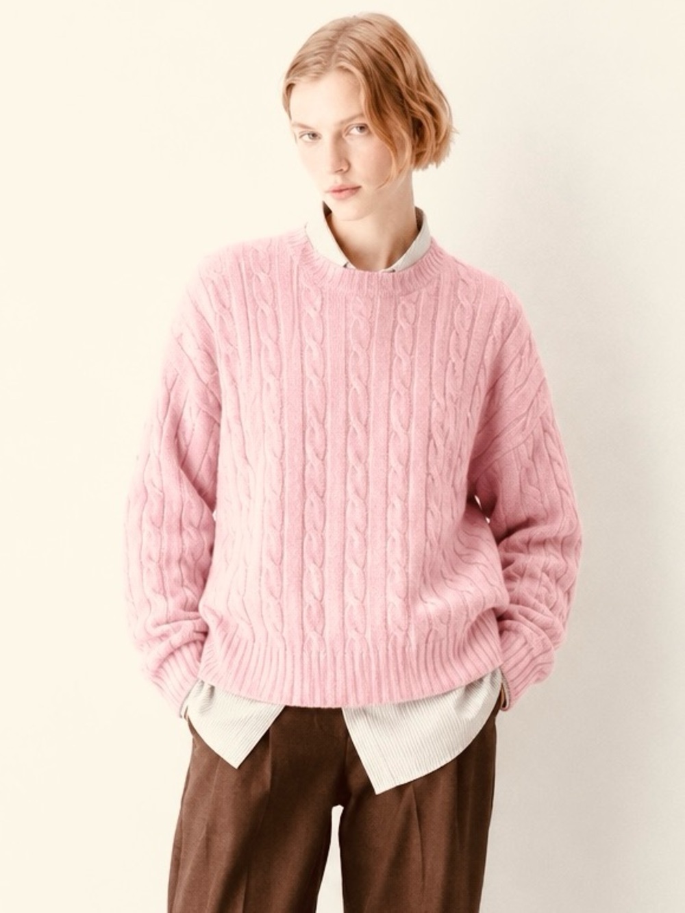 Aritzia Sunday Best Peggy Sweater XS Pink Cable Knit Merino Wool
